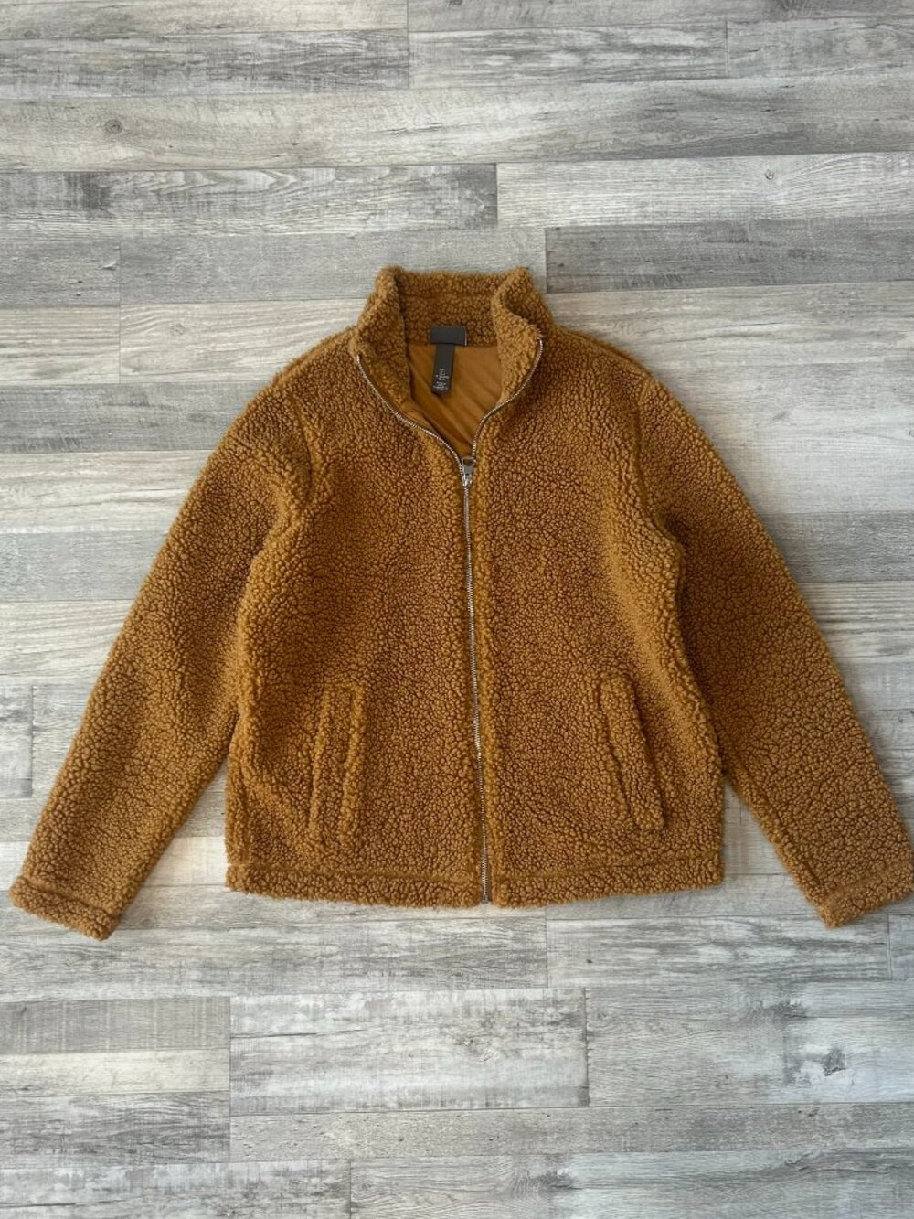 H&M Brown Teddy Bear Fleece Zipper Jacket Size Large Women's, Fuzzy